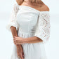 Women's Off-Shoulder White Dress - Embroidered Voile Fabric, Elegant and Flowing Maxi Dress for Casual and Festive Occasions