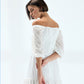 Women's Off-Shoulder White Dress - Embroidered Voile Fabric, Elegant and Flowing Maxi Dress for Casual and Festive Occasions