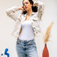 Women's Beige Fringed Denim Jacket - Stylish Casual Outerwear - Made in Egypt