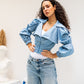 Women's Light Denim Collar Jacket - Stylish Egyptian-Made Denim Fabric Top for All Seasons