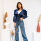 Women's Dark Denim Collar Jacket - Stylish Egyptian-Made Denim Fabric Top for All Seasons