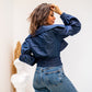 Women's Dark Denim Collar Jacket - Stylish Egyptian-Made Denim Fabric Top for All Seasons
