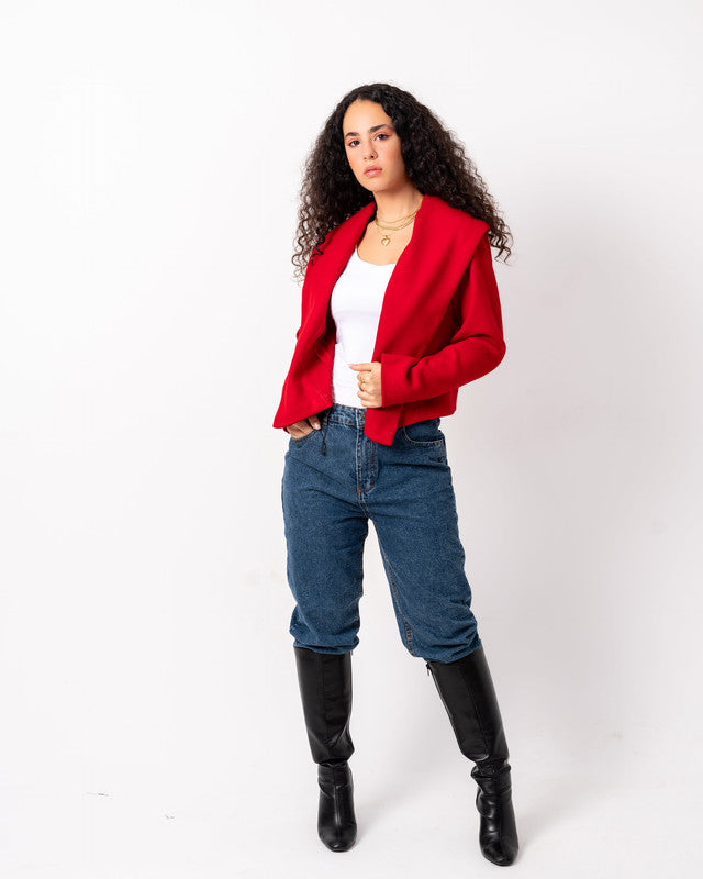 Amilia Women's Red Short Jacket - Soft Wool Blend, Heavyweight Fabric, Stylish & Warm Outerwear by Aya Osama Couture