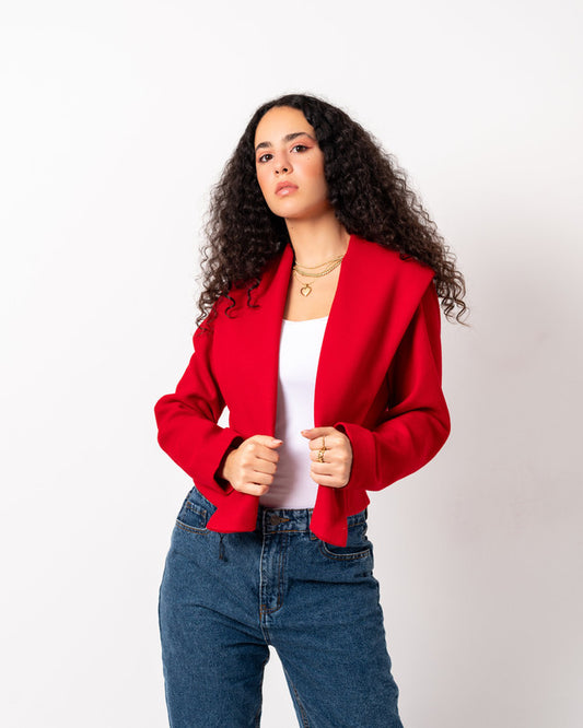 Amilia Short Red Wool Jacket by Aya Osama Couture - Heavy Weight, Stylish, Warm Winter Outerwear for Women