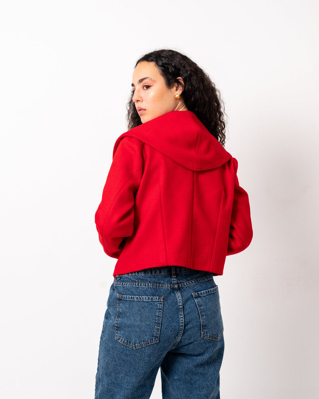 Amilia Women's Red Short Jacket - Soft Wool Blend, Heavyweight Fabric, Stylish & Warm Outerwear by Aya Osama Couture