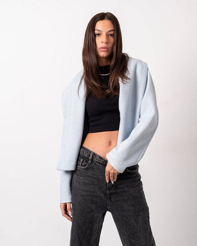 Amilia Dusty-Short Babyblue Wool Jacket - Heavy Weight, Warm, Stylish Women's Winter Coat by Aya Osama Couture, Egypt Made