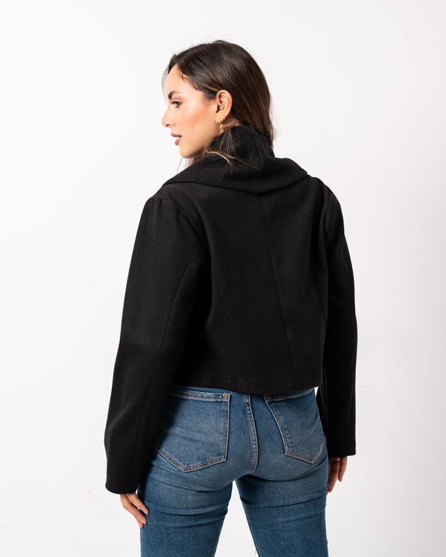 Women's Amilia Black Short Jacket - Soft Wool Blend, Heavyweight Fabric, Stylish & Versatile Outerwear