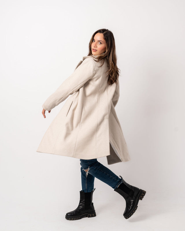 Women's Basic Long Coat - Soft Wool Blend, Heavyweight Fabric, Beige - Elegant Winter Jacket, Made in Egypt