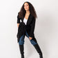 Black wool blend long coat for women by Aya Osama Couture, featuring heavy weight fabric for winter warmth and stylish elegance.