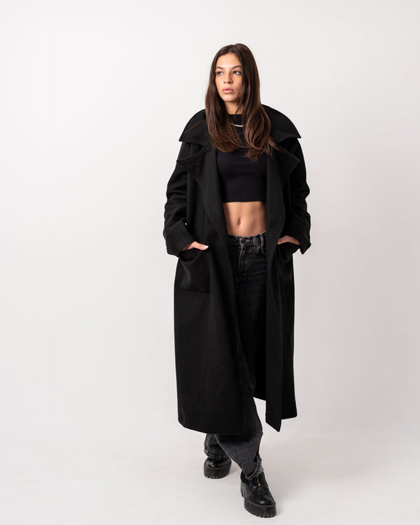 Women's Oversized Black Wool Blend Coat - Heavyweight, Soft, Stylish Winter Jacket