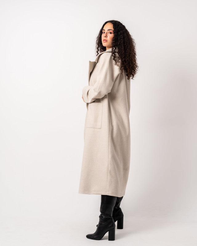 Women's Oversized Beige Wool Blend Coat - Heavyweight, Soft, Stylish Outerwear Made in Egypt