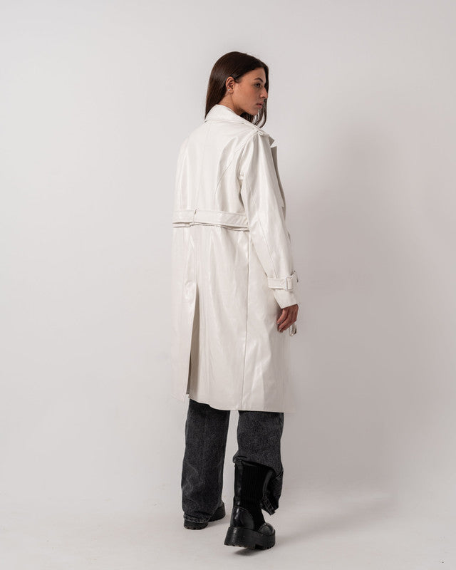 Women's Pure White Leather Coat - Double Way Design, Premium Quality, Made in Egypt