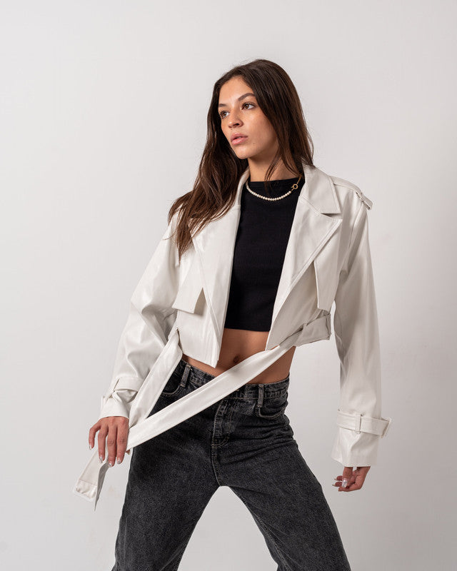 Women's Pure White Leather Coat - Double Way Design, Premium Quality, Made in Egypt