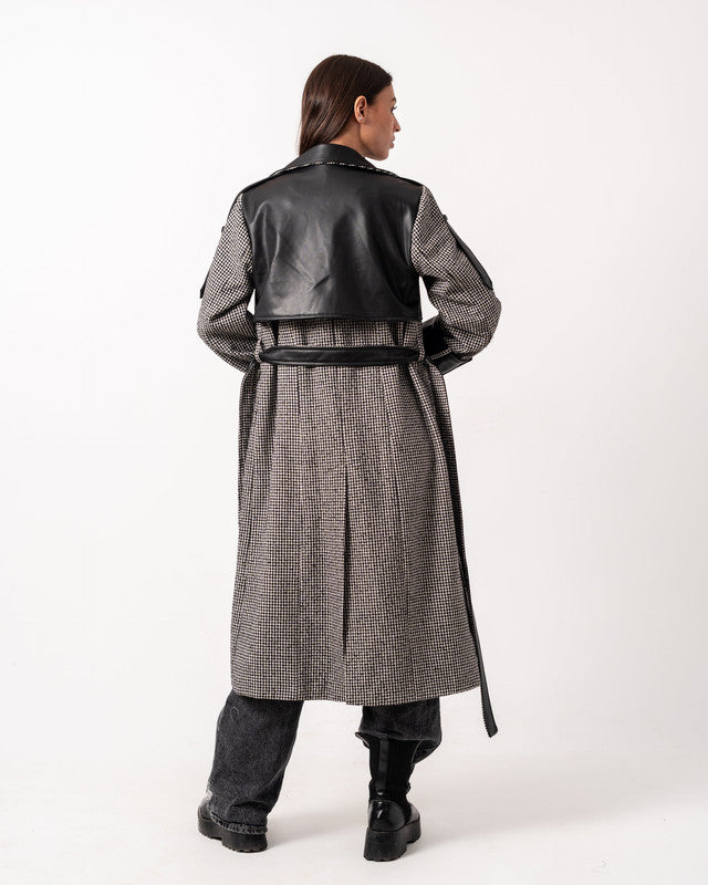 Women's Wool & Leather Wear-It Coat - Gray/Black, Stylish Winter Jacket, Made in Egypt