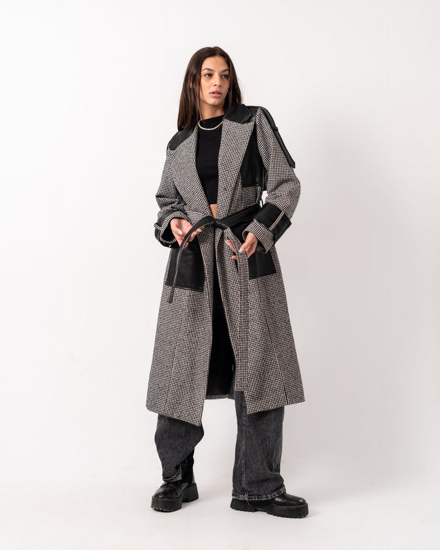 Women's Wool & Leather Wear-It Coat - Gray/Black, Stylish Winter Jacket, Made in Egypt