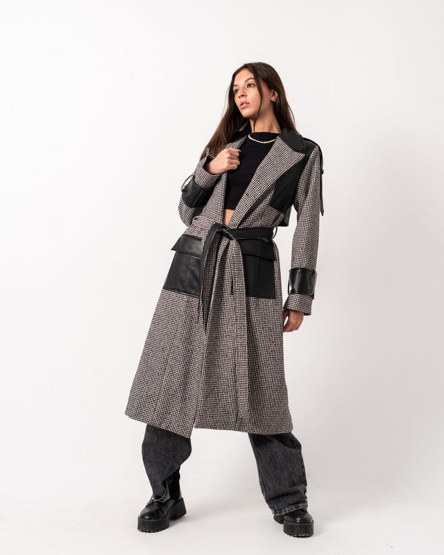 Women's Wool & Leather Wear-It Coat - Gray/Black, Stylish Winter Jacket, Made in Egypt