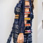 Moroccan Cuts Kaftan in Blue - Fuzzy Tulle Semi-Sheer Fabric with Indian Embroidery, Abaya Style, Made in Egypt - One Size Fit
