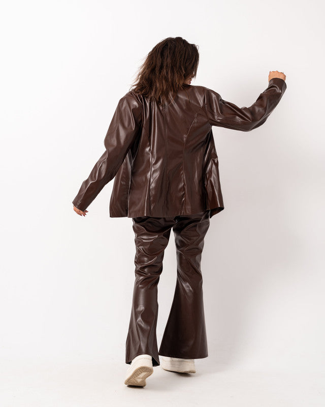 Women's Pure Leather Blazer Set - Brown | Stylish & Elegant Egyptian Design