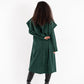 Women's Green Velvet Coat - Elegant Pleated Design, Luxurious Winter Jacket, Made in Egypt