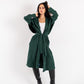 Women's Green Velvet Coat - Elegant Pleated Design, Luxurious Winter Jacket, Made in Egypt