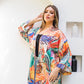 Women's Pure Satin Printed Kimono Cardigan - Elegant Fashion Tops - Made in Egypt - One Size Fit