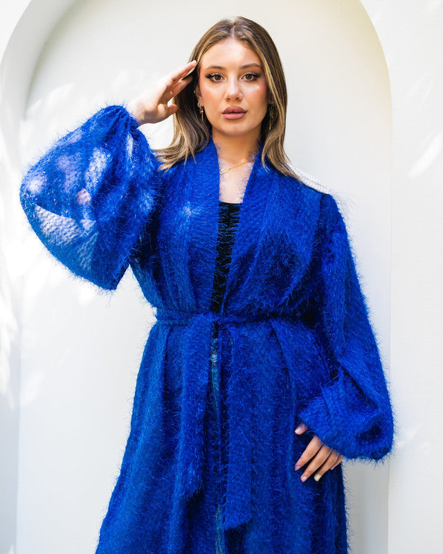 Women's Satin Glitz Shoulders Cardigan - Blue | Elegant Fashion Tops | Made in Egypt - One Size Fit