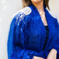 Women's Satin Glitz Shoulders Cardigan - Blue | Elegant Fashion Tops | Made in Egypt - One Size Fit