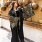 Women's Black Arabi Kaftan - Pure Satin & Brocade Cardigan Top, Made in Egypt - One Size Fit