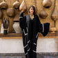 Black Linen Abaya with Handmade Embroidery by Aya Osama Couture - Traditional Egyptian Fashion, Modest Women's Wear, Designer Abaya