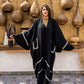 Women's Black Pure Linen Abaya with Handmade Embroidery - Elegant Egyptian Wedyan Abbaya - One Size Fit