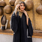 Women's Black Pure Linen Abaya with Handmade Embroidery - Elegant Egyptian Wedyan Abbaya - One Size Fit