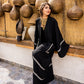 Women's Black Pure Linen Abaya with Handmade Embroidery - Elegant Egyptian Wedyan Abbaya - One Size Fit