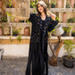 Women's Naz Fringes Cardigan - Black Pure Linen with Handmade Embroidery, Crystal Fringes, Elegant Tops, Made in Egypt - One Size Fit