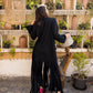 Women's Naz Fringes Cardigan - Black Pure Linen with Handmade Embroidery, Crystal Fringes, Elegant Tops, Made in Egypt - One Size Fit