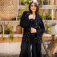 Naz Fringes Cardigan - Black Pure Linen with Handmade Crystal Fringes by Aya Osama Couture, Elegant Women's Designer Embroidered Cardigan