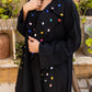 Women's Naz Fringes Cardigan - Black Pure Linen with Handmade Embroidery, Crystal Fringes, Elegant Tops, Made in Egypt - One Size Fit