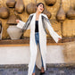 Women's Pure Linen White Cardigan with Handmade Embroidery and Lila Fringes - Elegant Egyptian Fashion Top - One Size Fit