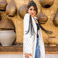 Women's Pure Linen White Cardigan with Handmade Embroidery and Lila Fringes - Elegant Egyptian Fashion Top - One Size Fit