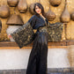 Women's Black Arabi Kaftan - Pure Satin & Brocade Cardigan Top, Made in Egypt - One Size Fit