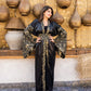 Women's Black Arabi Kaftan - Pure Satin & Brocade Cardigan Top, Made in Egypt - One Size Fit