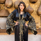 Women's Black Arabi Kaftan - Pure Satin & Brocade Cardigan Top, Made in Egypt - One Size Fit
