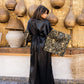 Women's Black Arabi Kaftan - Pure Satin & Brocade Cardigan Top, Made in Egypt - One Size Fit
