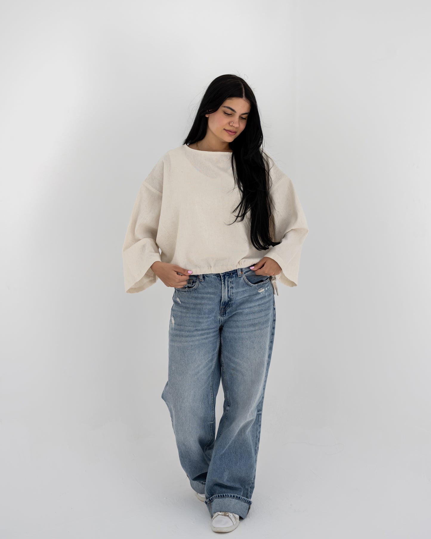 basic Linen Top In Beige