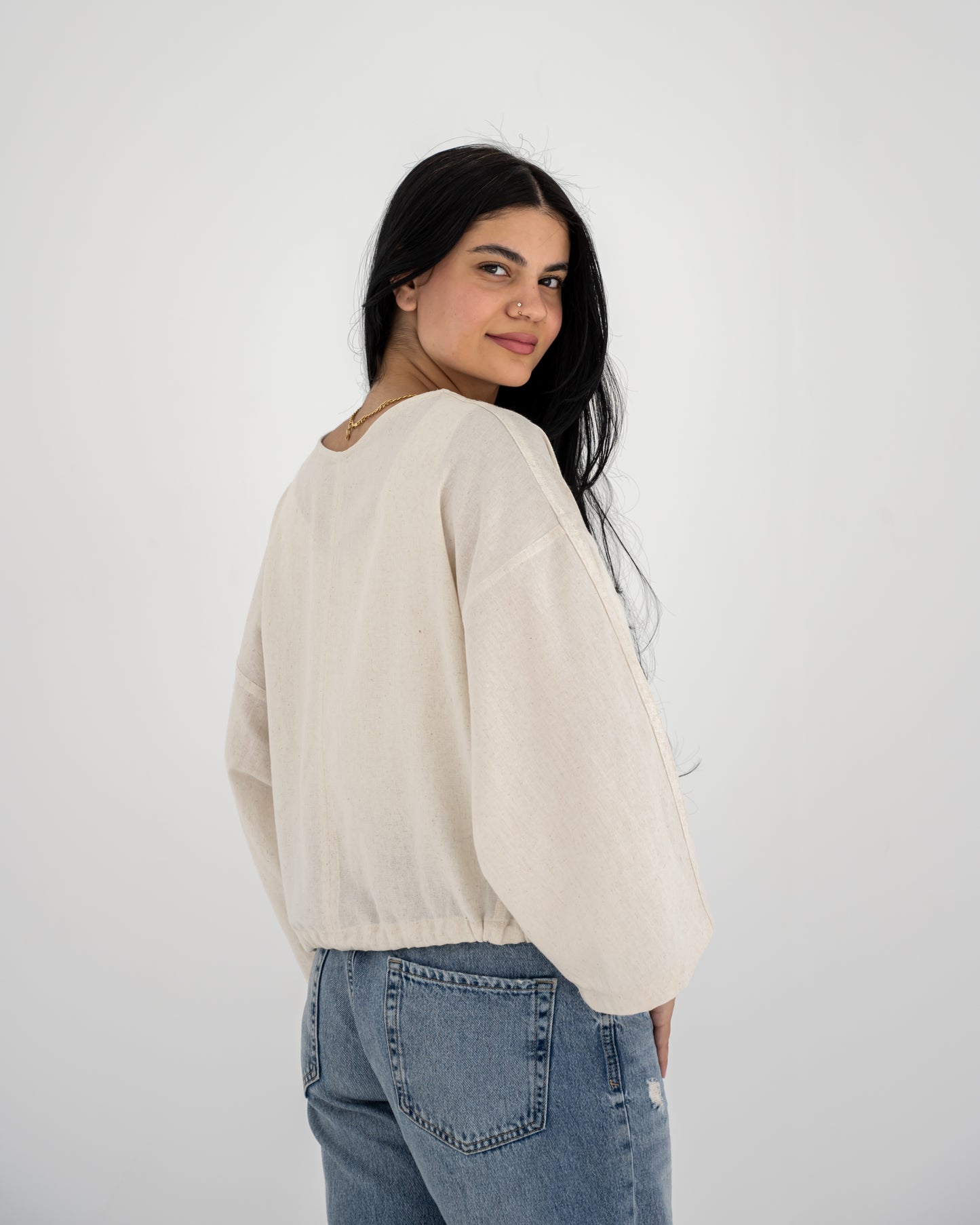 basic Linen Top In Beige