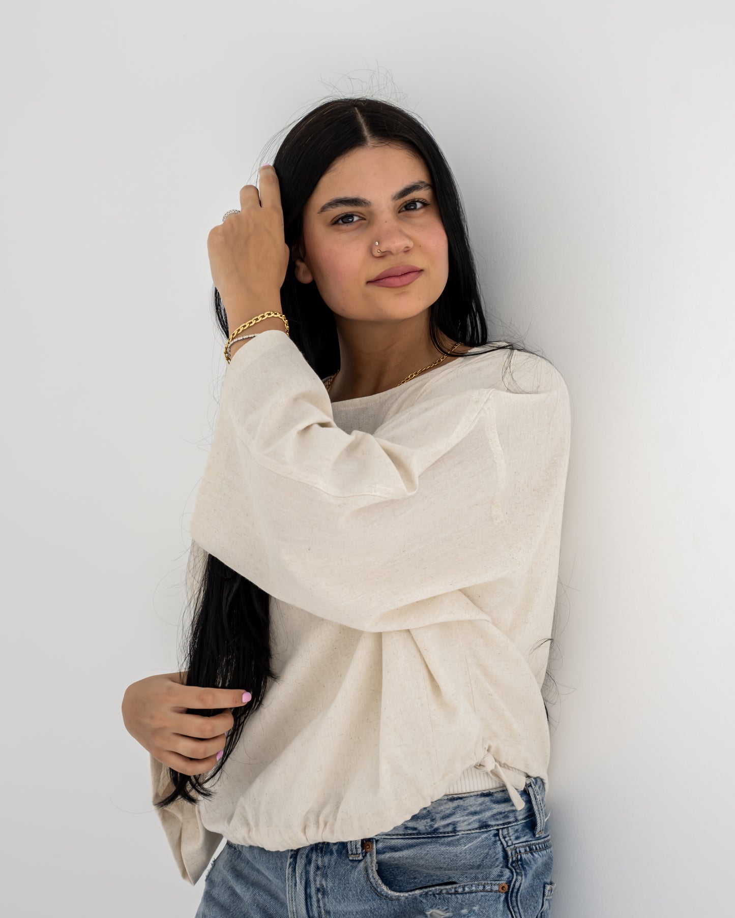 basic Linen Top In Beige