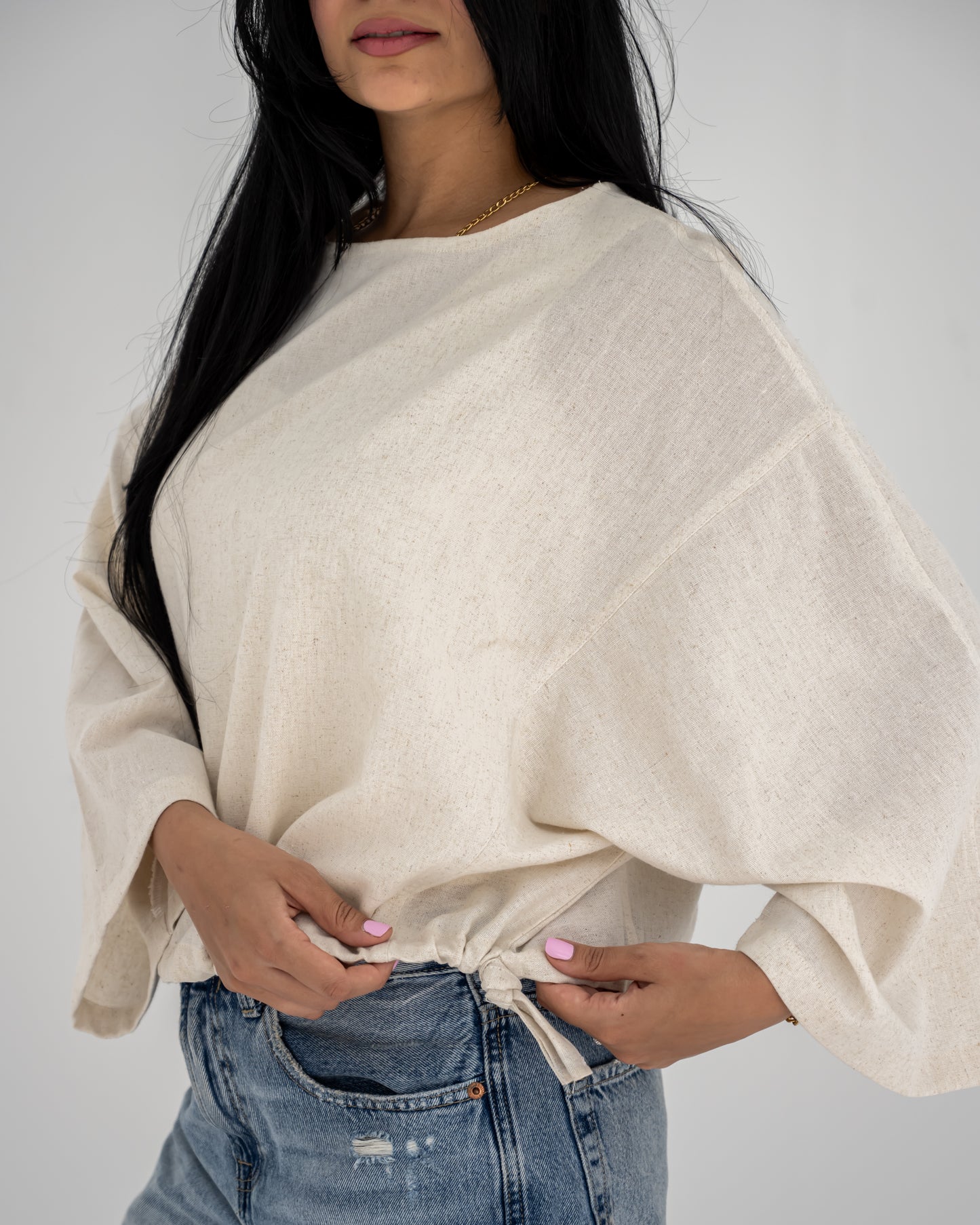basic Linen Top In Beige