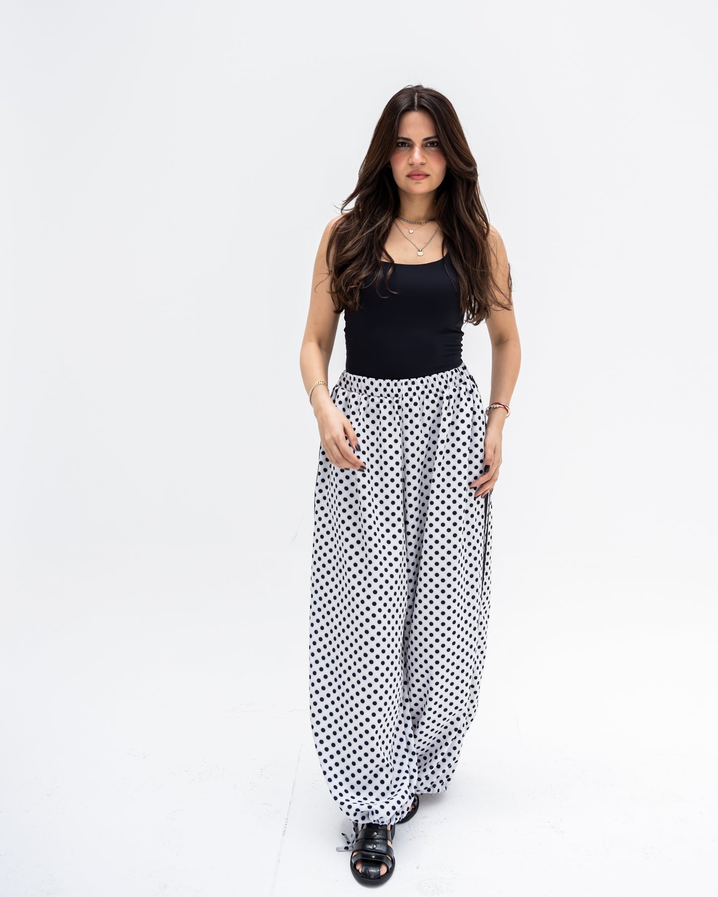 Boho Polka Pants In White