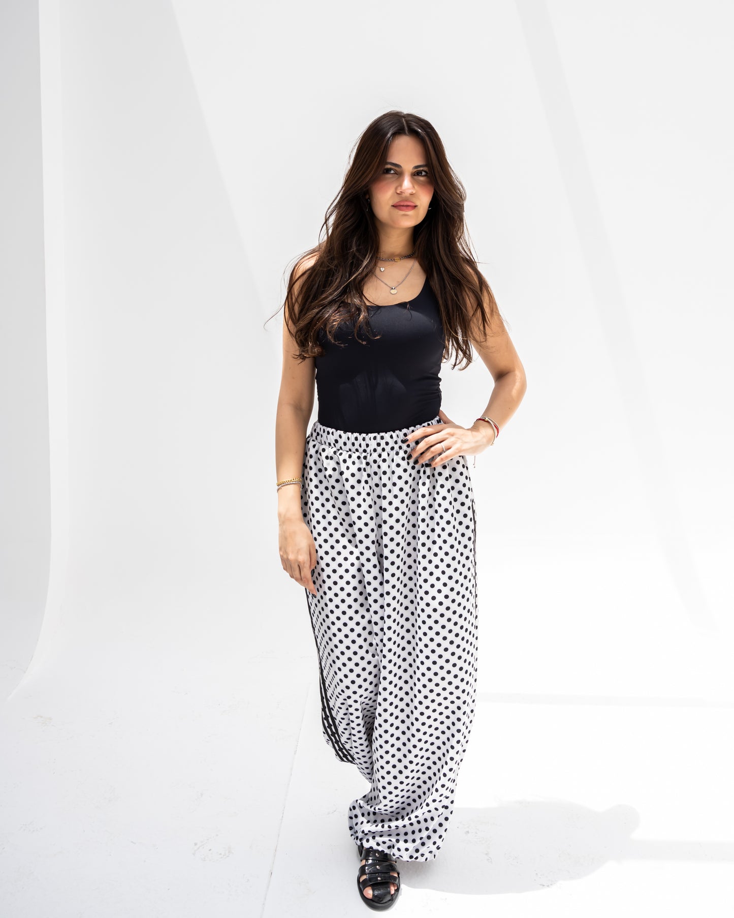 Boho Polka Pants In White