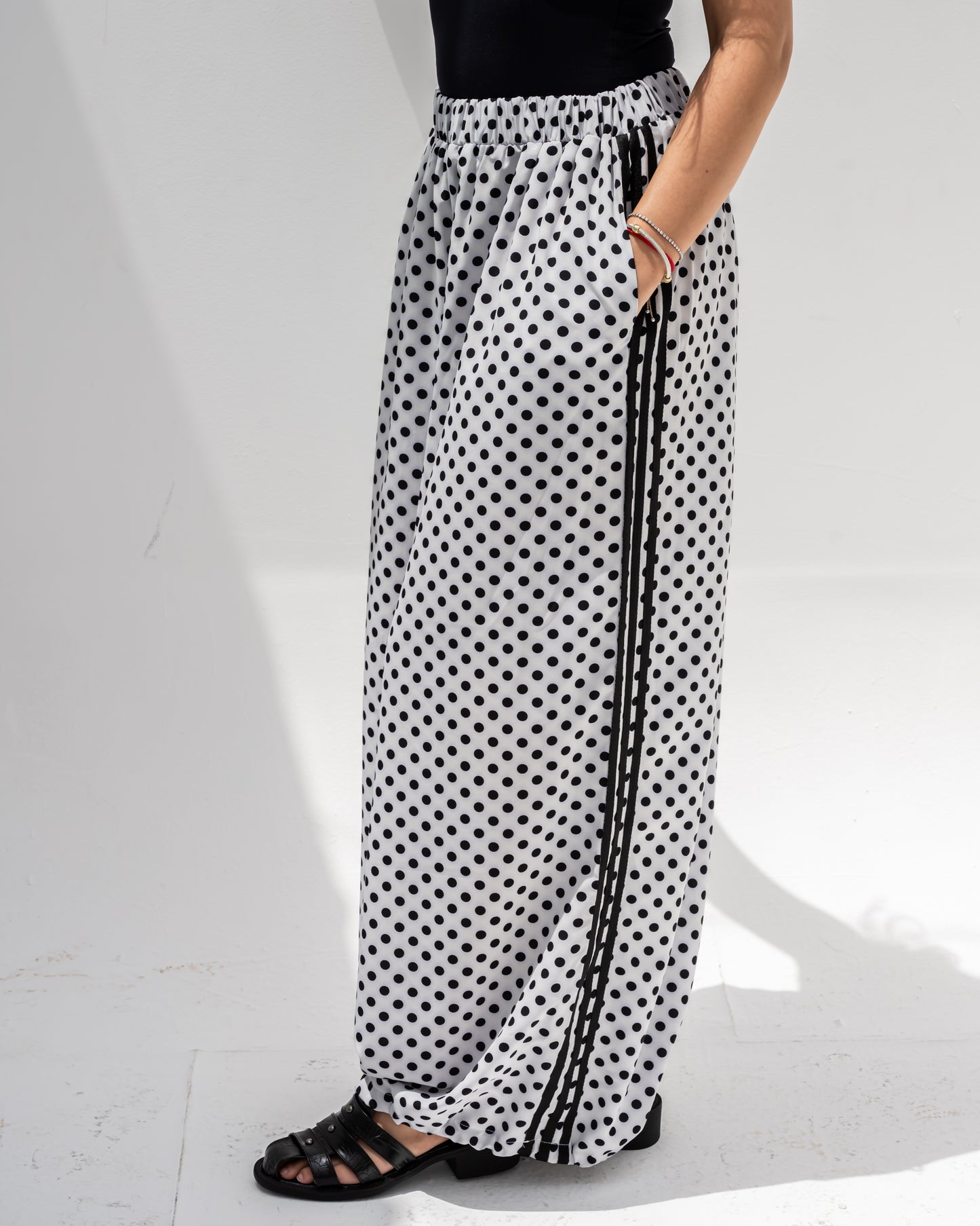 Boho Polka Pants In White