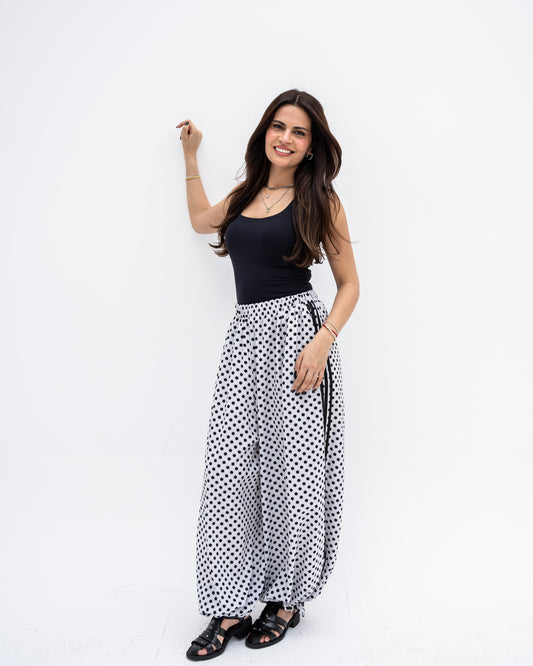 Boho Polka Pants In White